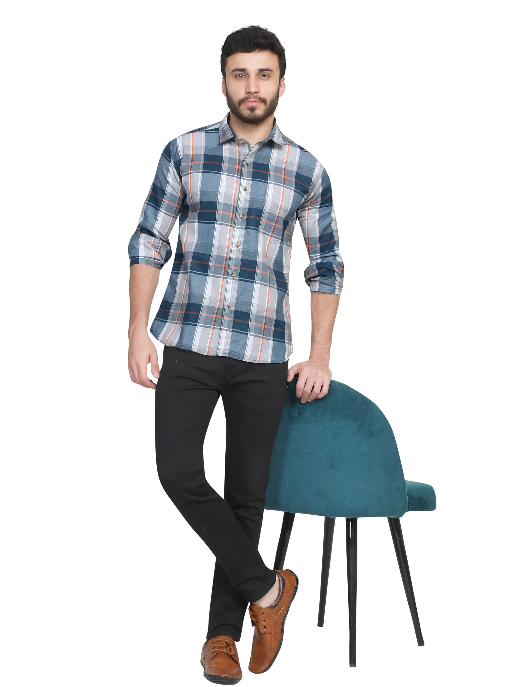 BLUE   Big chequered design shirt for men