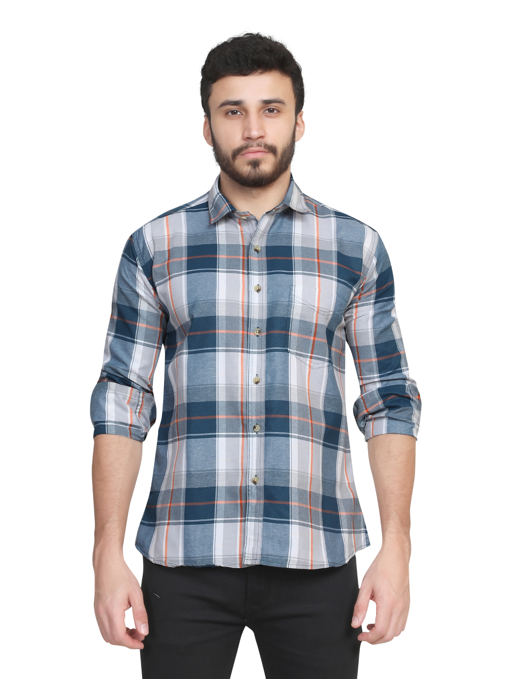 BLUE   Big chequered design shirt for men