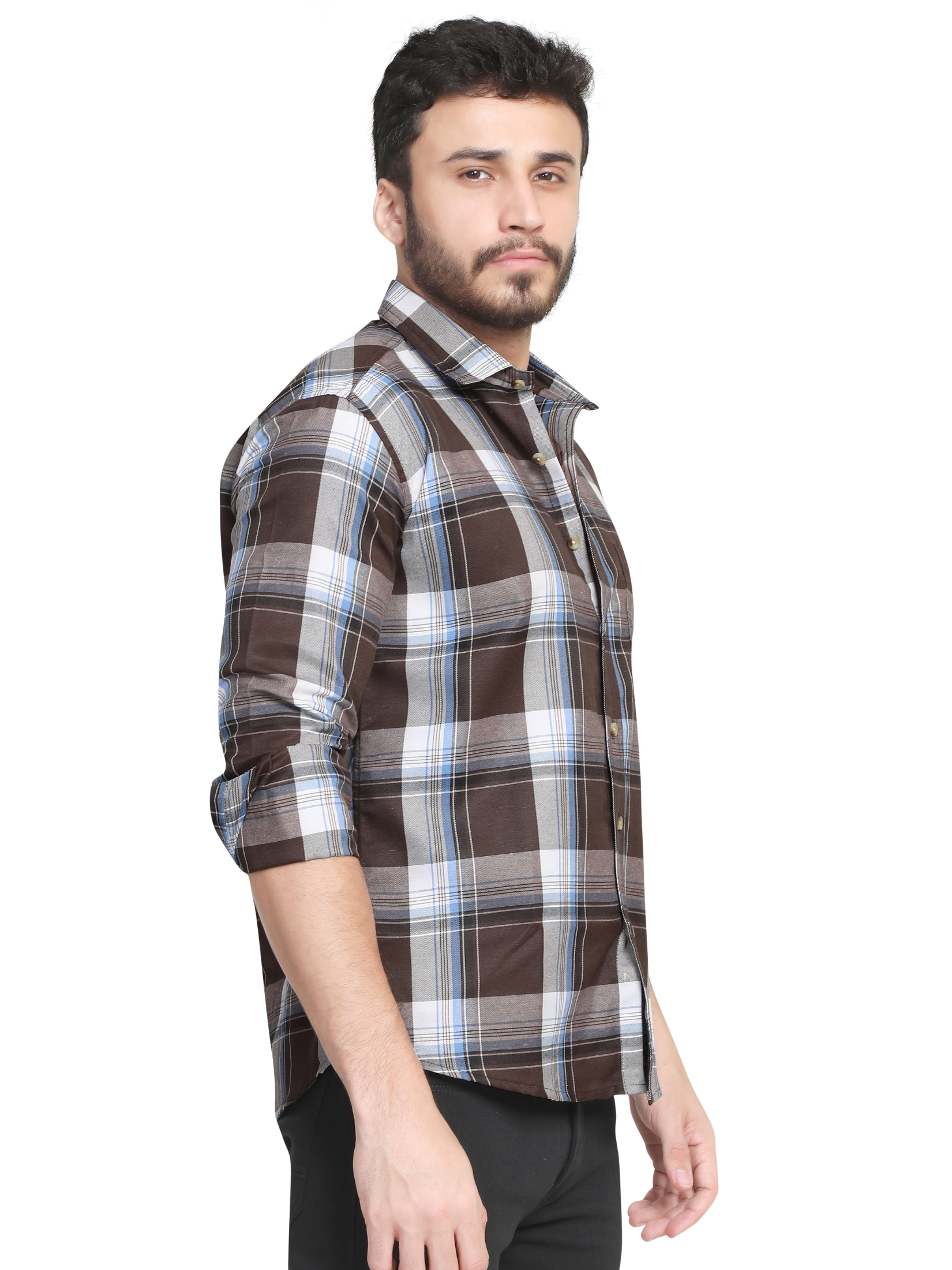 BROWN  Big chequered design shirt for men