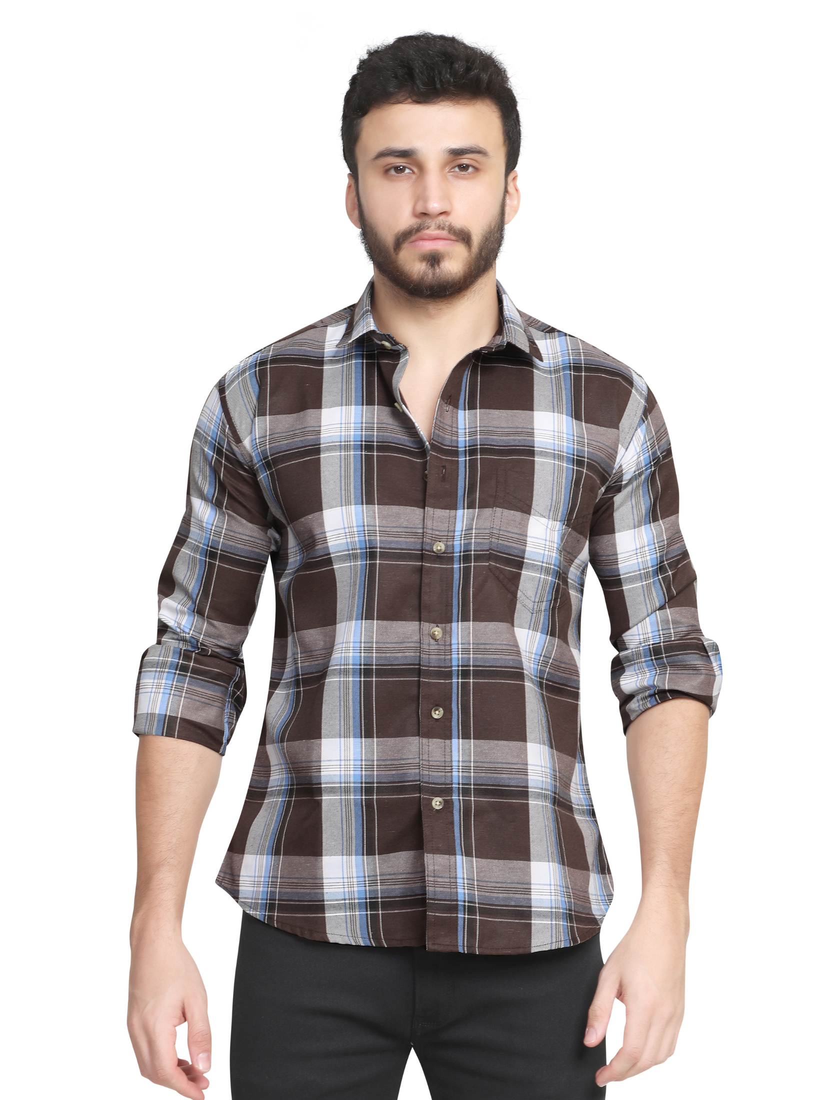 BROWN  Big chequered design shirt for men