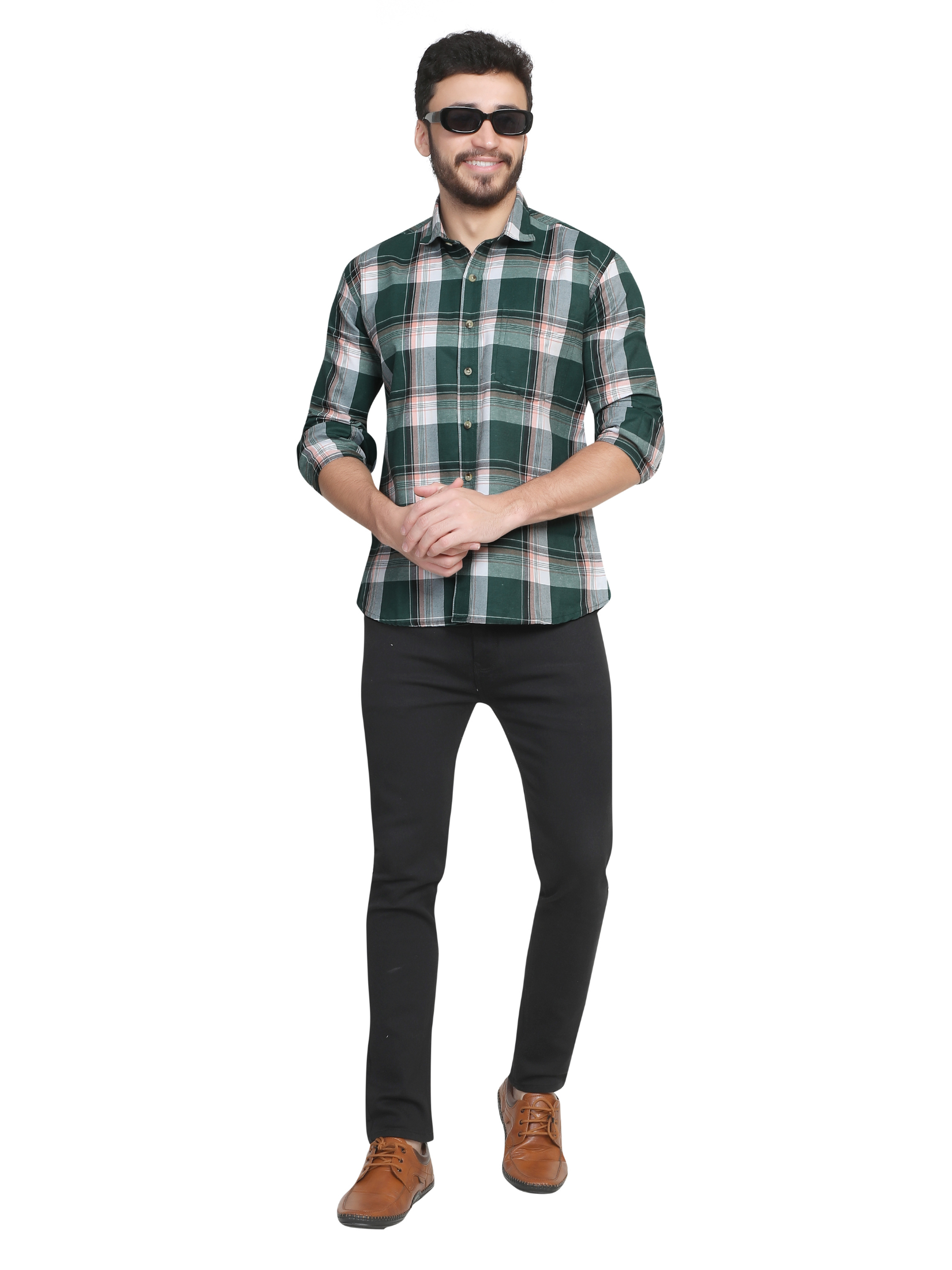 GREEN  Big chequered design shirt for men