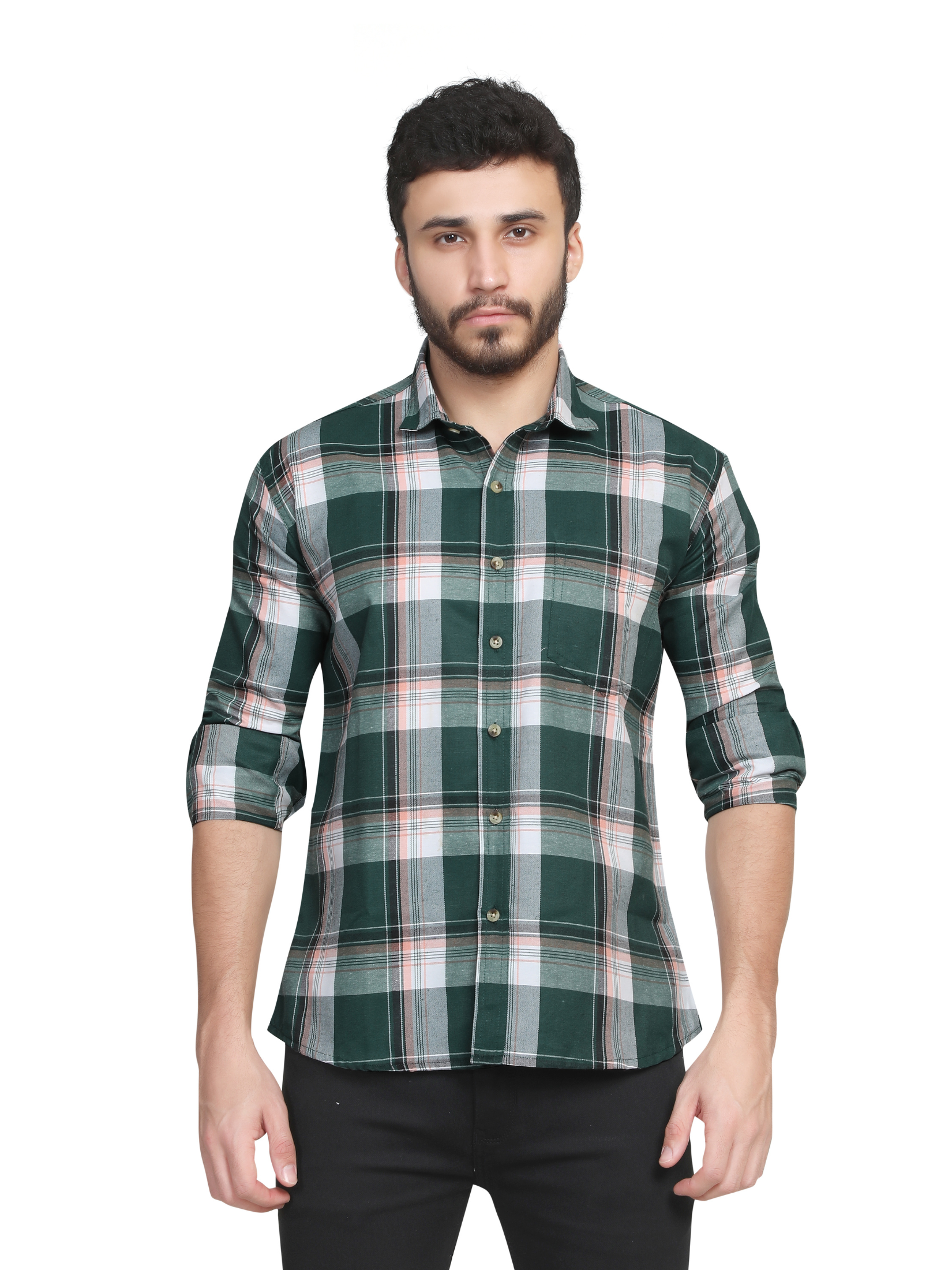 GREEN  Big chequered design shirt for men