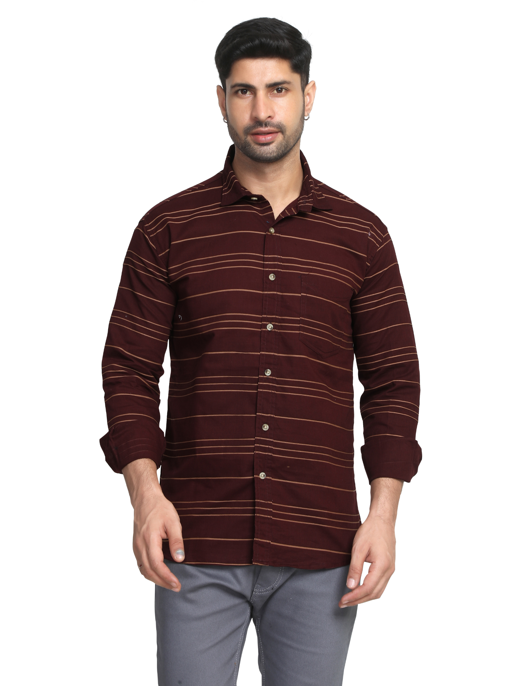 BROWN - Horizontal stripes shirt for men