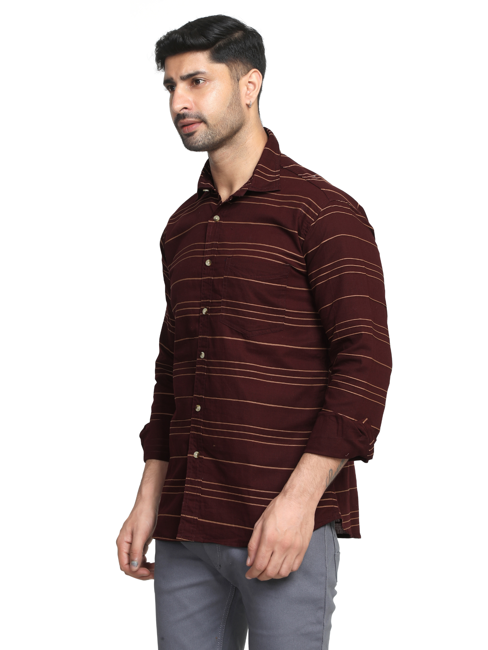 BROWN - Horizontal stripes shirt for men