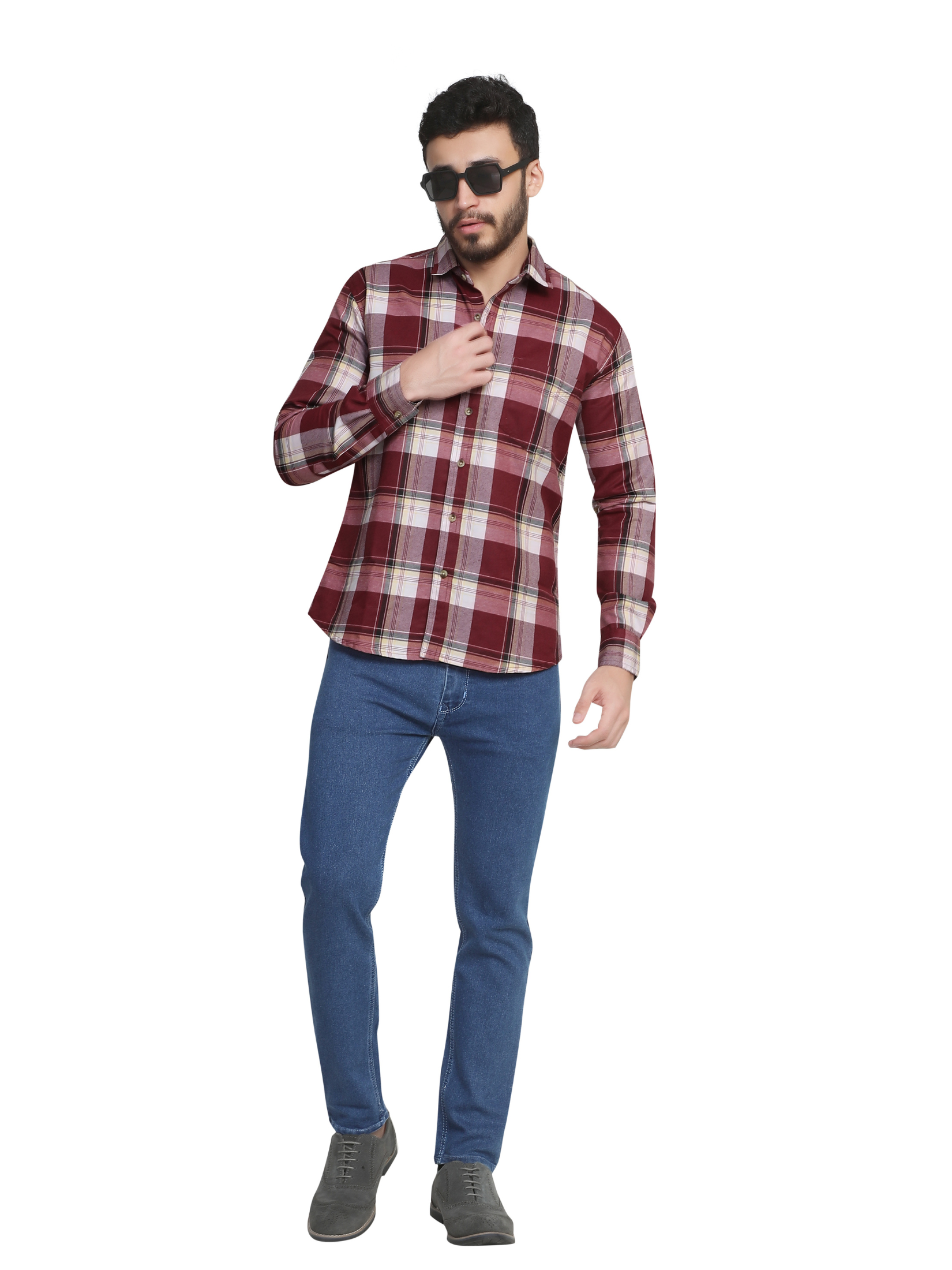 MAROON  Big chequered design shirt for men