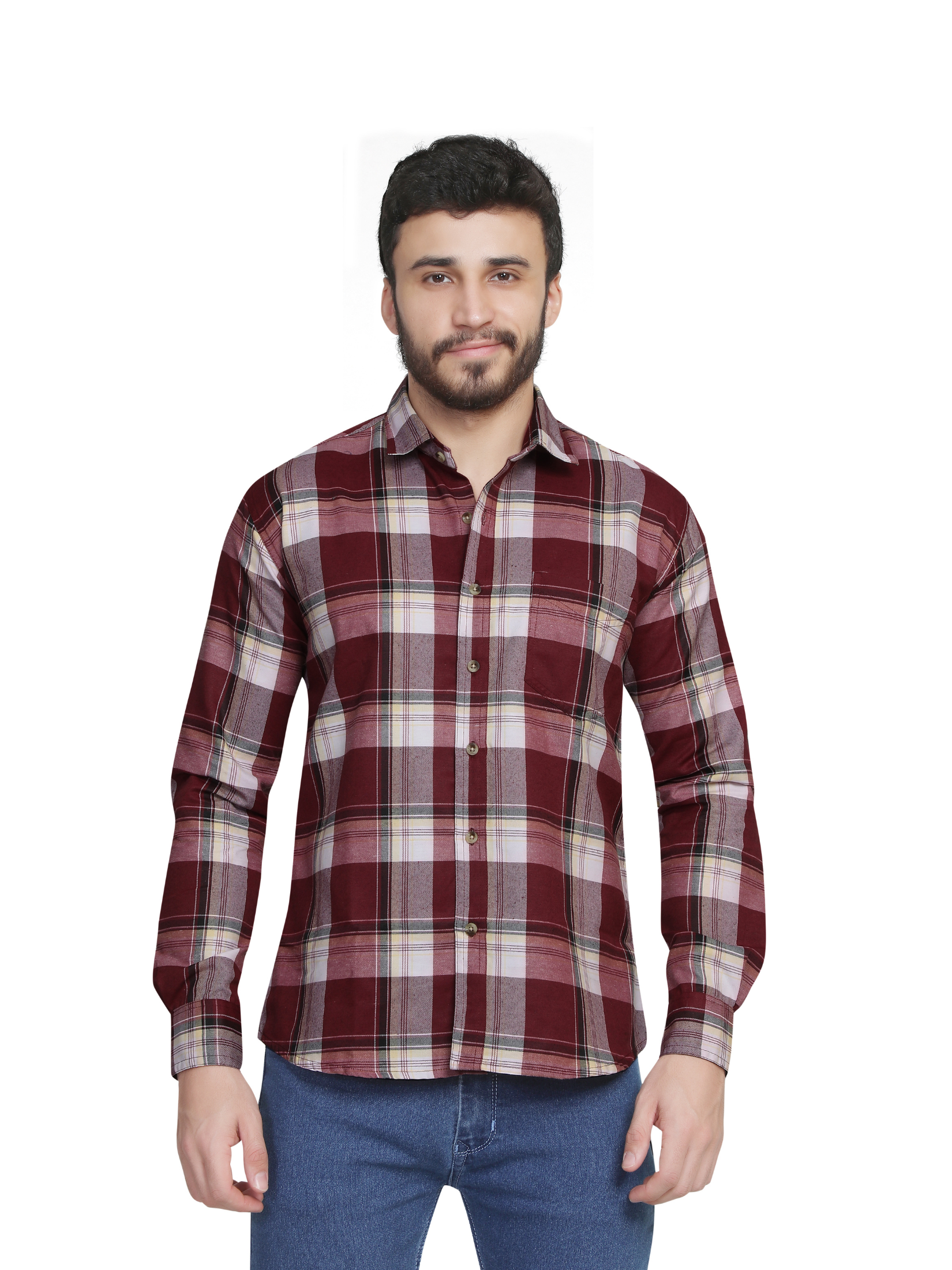 MAROON  Big chequered design shirt for men