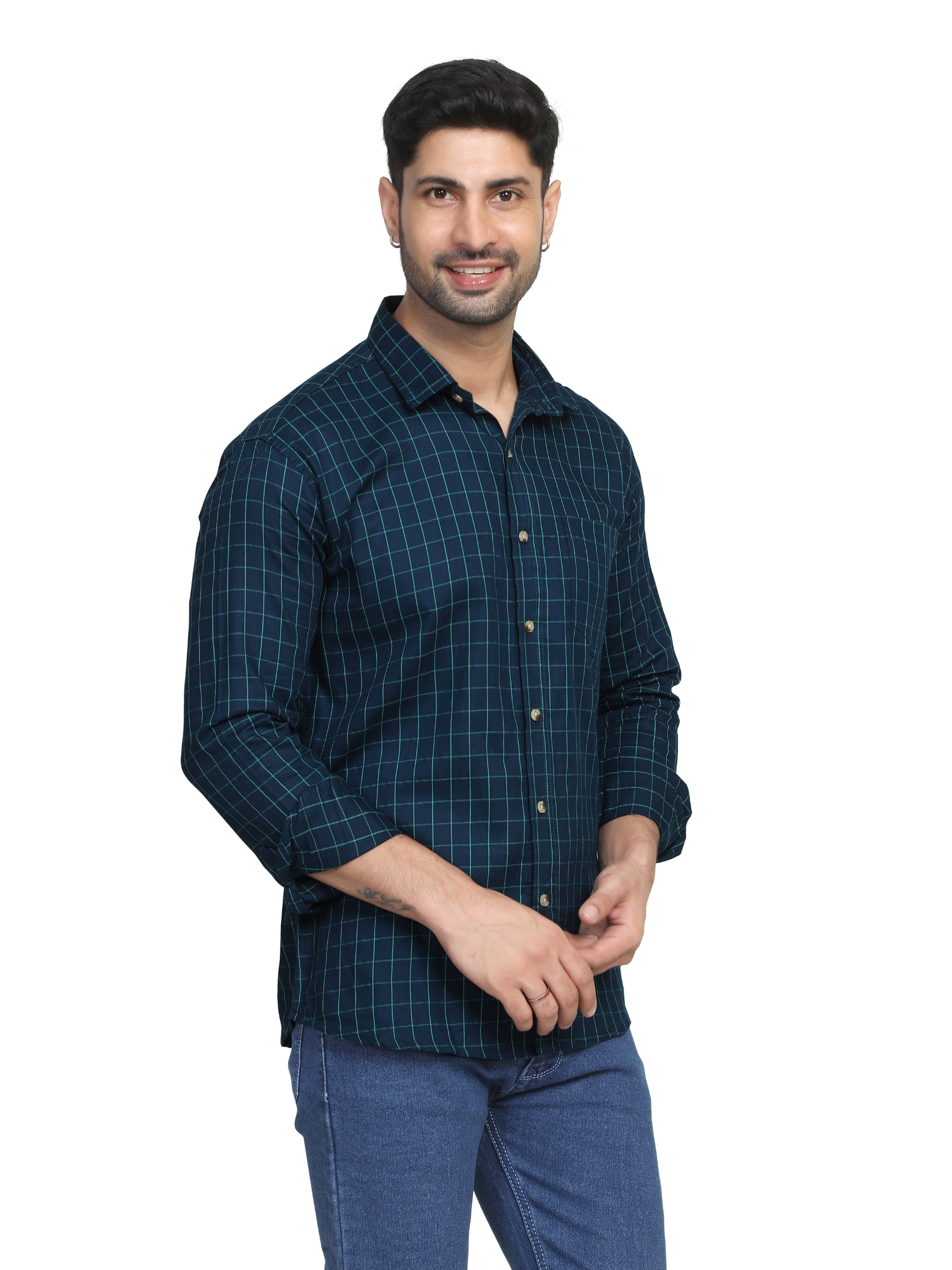 Navy Blue - Checks shirt for men