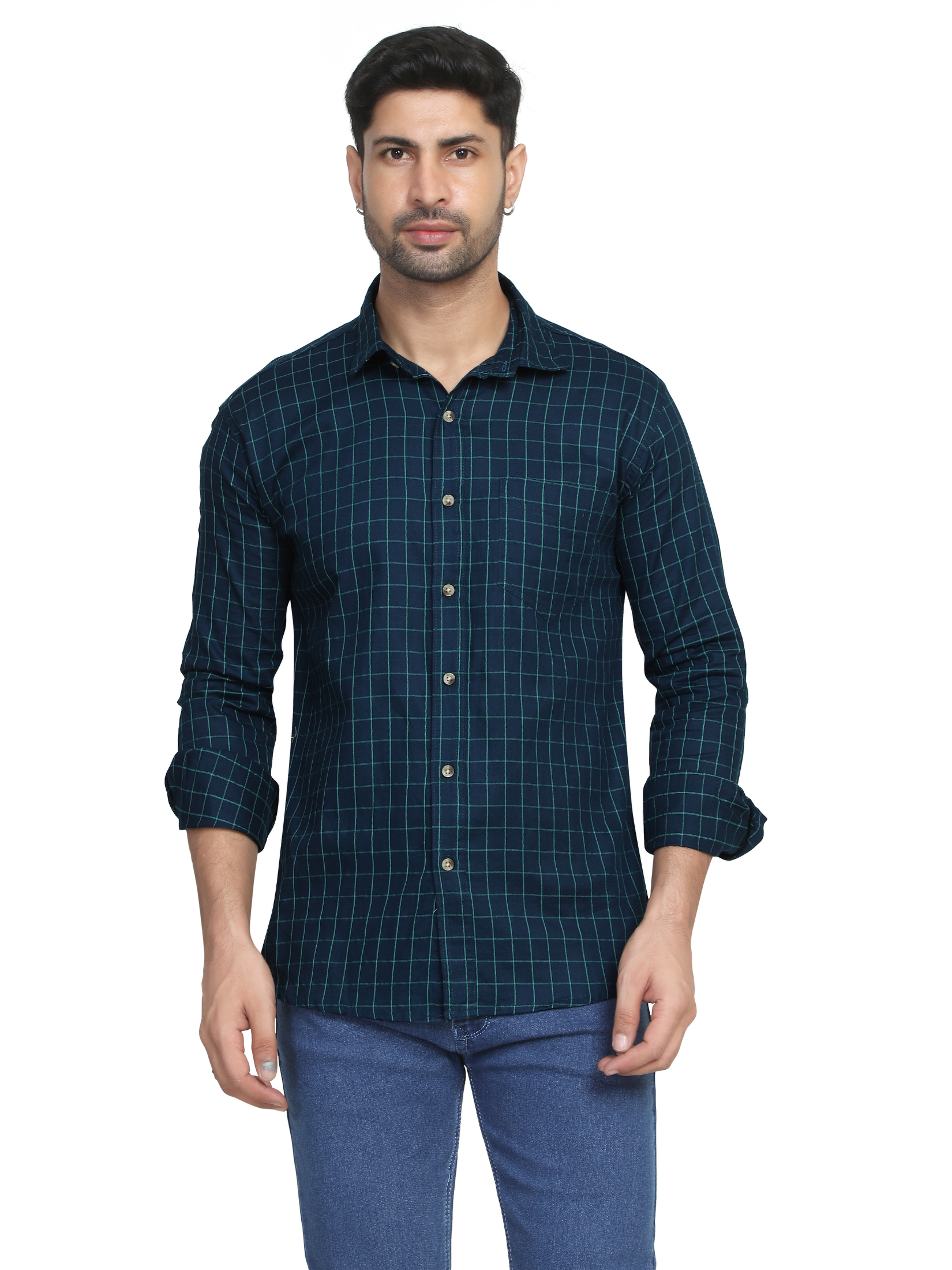 Navy Blue - Checks shirt for men