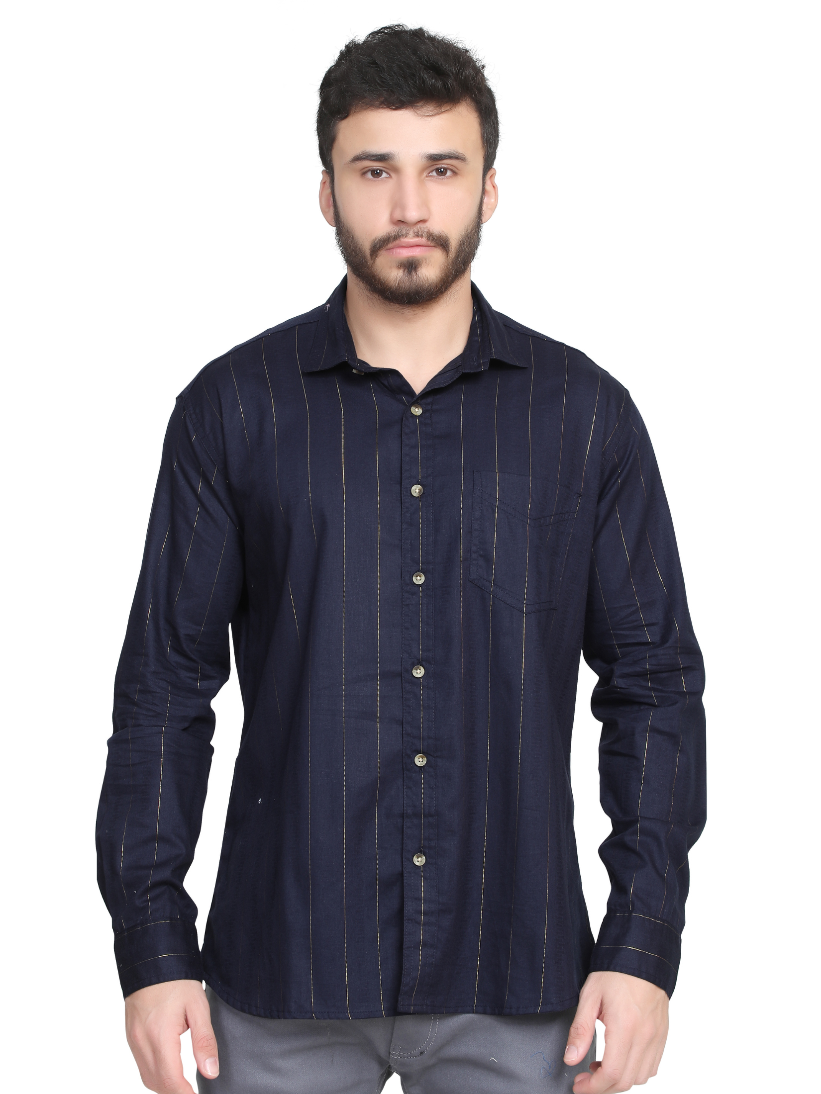 NAVY BLUE - Self Design Shirt For Men