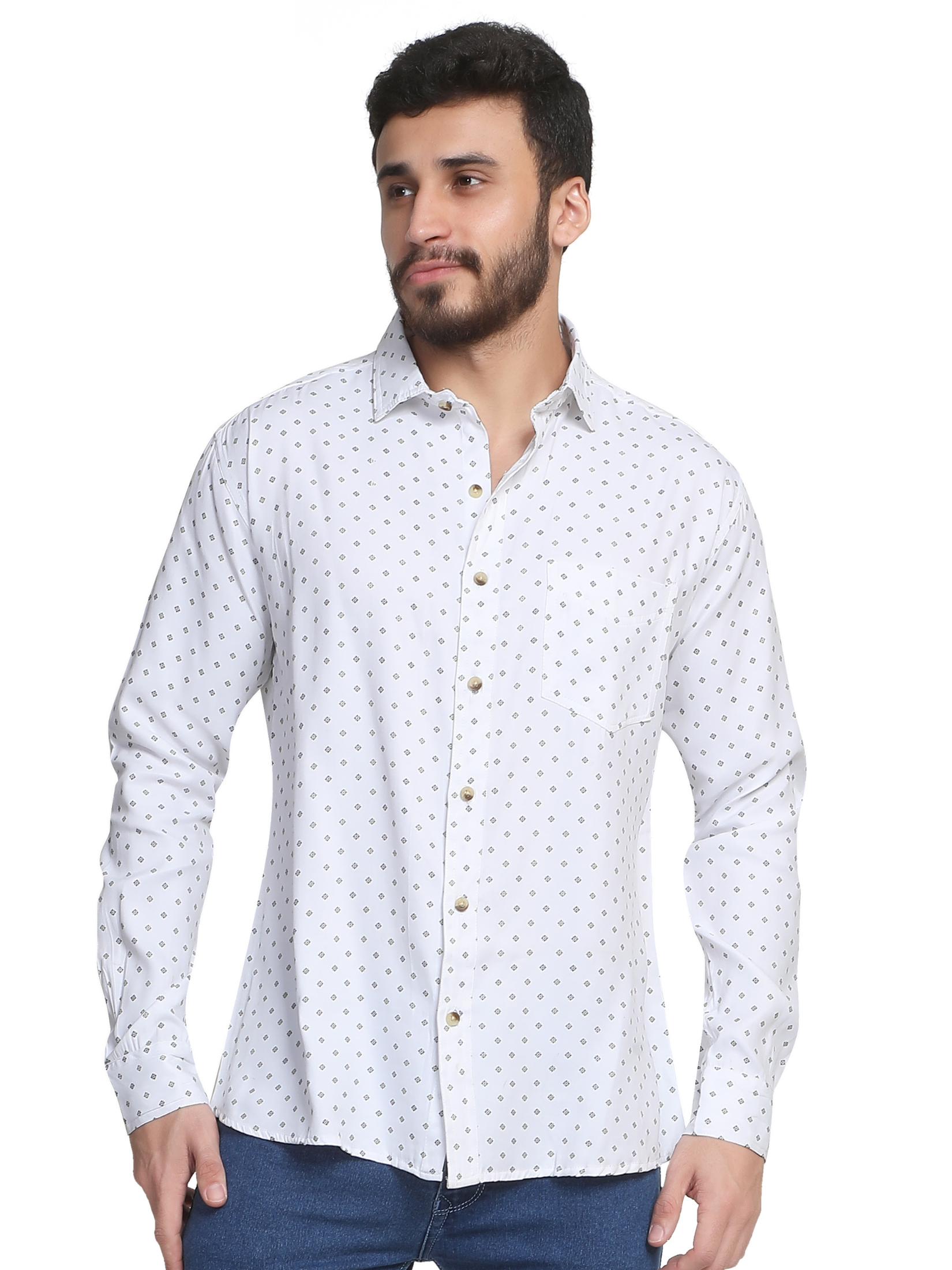 WHITE  - Casual Print Shirt For Men