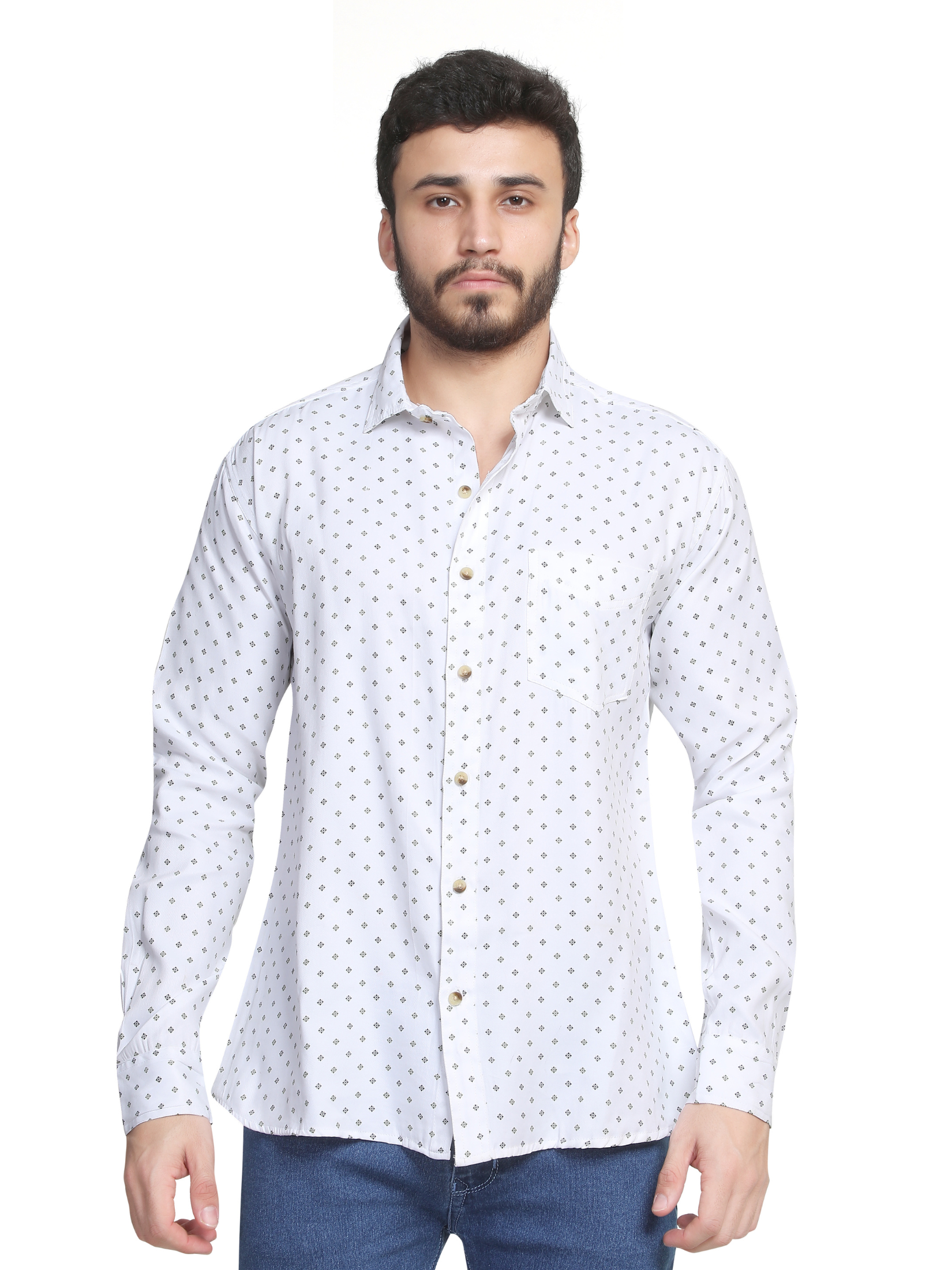 WHITE  - Casual Print Shirt For Men